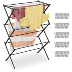 Stendibiancheria Pieghevole, Stendino Verticale a Torre con 11 Aste e 6 Livelli, Salvaspazio, in Ferro, Nero - Relaxdays