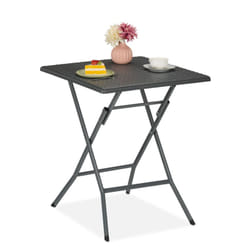 Tavolo Pieghevole da Giardino, Tavolino da Campeggio hlp: 73 x 62 x 62 cm, da Esterno, Aspetto Rattan, Grigio - Relaxdays