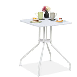Tavolino da Giardino, hlp: 73x62x62 cm, Tavolo Quadrato da Balcone, Plastica Effetto Legno e Acciaio, Bianco - Relaxdays