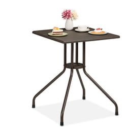 Tavolino da Giardino, hlp: 75x61x61 cm, Tavolo Quadrato da Balcone, Plastica Effetto Legno e Acciaio, Marrone - Relaxdays