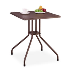 Tavolino da Giardino, Design Rattan, hlp 75x61x61 cm, Tavolo Quadrato da Esterni, Plastica e Acciaio, Marrone - Relaxdays