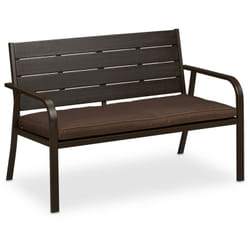 Panca da Giardino, Panchina con Cuscino da Esterno, 2 Posti, 78 x 118 x 66 cm, per Balcone e Terrazza, Marrone - Relaxdays