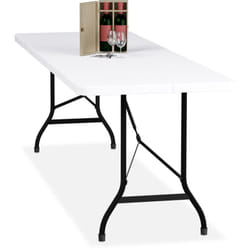 Tavolino Pieghevole da Giardino, hlp: 75 x 220 x 68 cm, Tavolo da Campeggio, in Plastica e Acciaio, Bianco - Relaxdays