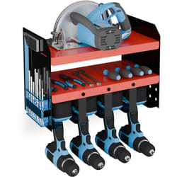 Organizer per Attrezzi Elettrici, Portautensili da Lavoro, per 4 Trapani, per Garage e Officina, Rosso Nero - Relaxdays