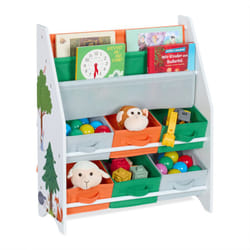 Scaffale per Bambini, Mobile Libreria con 6 Box Porta Giochi e 2 Scomparti, hlp 74 x 62,5 x 31 cm, Colorato - Relaxdays