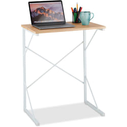 Relaxdays - Mini Scrivania Salvaspazio, Piccola Postazione Computer 75x60x40 cm, Tavolino Porta Laptop, Bianco Marrone