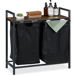Relaxdays Scaffale Portabiancheria, HLP 72x73x33 cm, 2 Cesti Porta Biancheria Sporca, Sacchi Estraibili, Nero Marrone