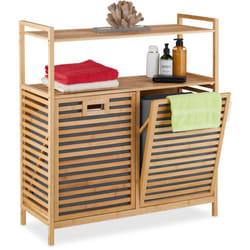 Scaffale Portabiancheria, 2 Cesti per Biancheria da 40 l Estraibili, hlp: 95 x 88 x 33 cm, in Bambù, Naturale - Relaxdays