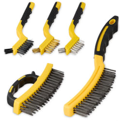 Relaxdays - Spazzole Metalliche, Set da 5, Setole in Acciaio, Nylon e Ottone, Manico Ergonomico in Plastica, Giallo Nero