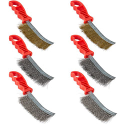 Relaxdays - Spazzole Metalliche, Set da 6, Setole in Acciaio, Nylon e Ottone, Manico Ergonomico in Plastica, Colorato
