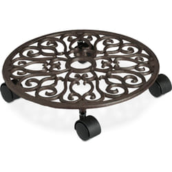 Relaxdays - Sottovaso con Ruote, Carrello Portavasi Rotondo, Ghisa, Sotto Vaso, Interni e Esterni HxD 7,5x33,5 cm, Marrone
