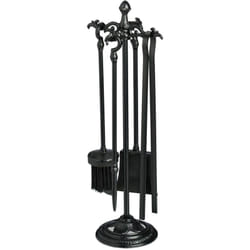 Set da 5 Attrezzi da Camino o Stufa, Attizzatoio, Pala, Scopino, Pinza e Supporto Porta Utensili, Ghisa, Nero - Relaxdays