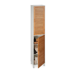 Mobile a Colonna da Bagno, Mobiletto Alto Salvaspazio, 190x40x30 cm, 6 Ripiani, mdf e Bambù, Bianco Naturale - Relaxdays