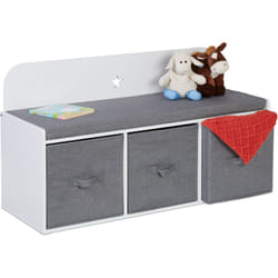 Relaxdays - Panca Contenitore per Bambini, Cassapanca Portagiochi Camera, hlp: 54 x 99 x 35 cm, Imbottita, Bianco Grigio