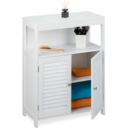 Relaxdays - Mobile da Bagno, Armadietto Legno mdf, hlp: 80x60x29 cm, Mobiletto da Terra, 2 Ante e Scaffale Aperto, Bianco