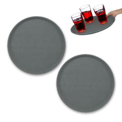 Relaxdays Vassoio Antiscivolo, Set da 2, Rotondo Ø 40 cm, da Portata, per Servizio Ristorante, Bar, Cucina Casa, Grigio