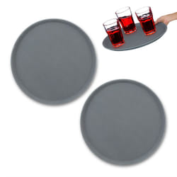 Vassoio Antiscivolo, Set da 2, Rotondo ø 45 cm, da Portata, per Servizio Ristorante, Bar, Cucina Casa, Grigio - Relaxdays