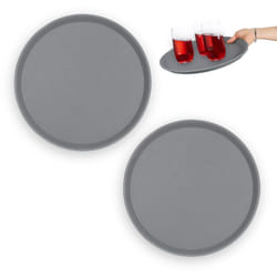 Relaxdays - Vassoio Antiscivolo, Set da 2, Rotondo ø 35 cm, da Portata, per Servizio Ristorante, Bar, Cucina Casa, Grigio