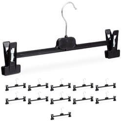 Relaxdays - Set da 12 Grucce per Pantaloni, Appendini Gonne, 2 Clip Appendi Abiti, Plastica e Ferro, 15x35,5x2,5 cm, Nero