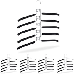 Relaxdays - Grucce Appendiabiti Multiple Salvaspazio, Set 5 Appendi Abiti e Giacche, Ferro, eva Antiscivolo, Argento Nero
