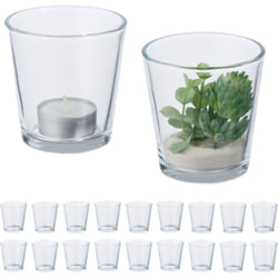 Relaxdays - Vasetti Portacandele, Set 20, Vasi in Vetro per Lumini, Bicchieri Porta Candele, HxD 7,5x7,5 cm, Trasparente
