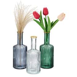 Relaxdays - Vasi Vetro Decorativi, Set 3 Vasetti per Fiori da Interno, HxD: 20,5x8 cm, Decorazioni Centrotavola, Colorati