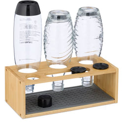 Relaxdays - Scolabottiglie da Lavandino, Compatibile con Bottiglie Sodastream, Supporto per 3 Borracce, in Bambù, Naturale