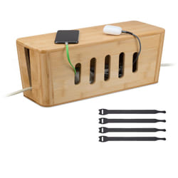 Relaxdays - Scatola Porta Cavi da Scrivania, Nascondicavi per 2 Ciabatte, Cable Box hlp: 16,5x44x16 cm, in Bambù, Naturale