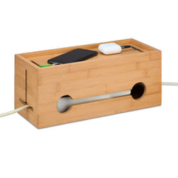 Relaxdays - Scatola Porta Cavi da Scrivania, Nascondicavi per 2 Ciabatte, Cable Box hlp: 14x34,5x14 cm, in Bambù, Naturale