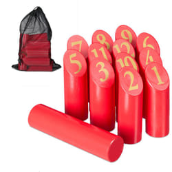 Relaxdays - Scacchi Vichinghi, Gioco di Lancio con Legnetti Numerati, Sacchetto, per Adulti e Bambini, Legno, Rosso Oro