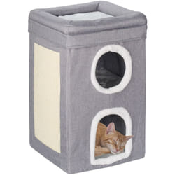 Relaxdays Casa per Gatti, Cuccia Morbida Pieghevole, HLP: 63x40x40 cm, 3 Piani, Tiragraffi per Unghie, Grigio Bianco