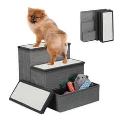 Relaxdays Scaletta a 3 Gradini per Cani e Gatti, Scala Pieghevole per Letto e Divano, Box, 39x40x49 cm, Grigio Bianco