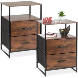 Comodini con Cassetti Camera da Letto, Set 2 Tavolini Laterali da Divano, hlp: 70x45x42,5 cm, Nero Marrone - Relaxdays