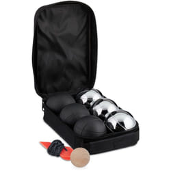 Relaxdays - Set di Bocce da Gioco, 6 Sfere in Acciaio con Boccino in Legno, Misuratore di Distanza, Custodia, Argento Nero