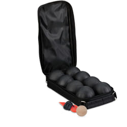 Relaxdays - Set di Bocce da Gioco, 8 Sfere in Acciaio con Boccino Bersaglio in Legno, Misuratore Distanza, Custodia, Nero