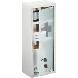 Relaxdays - Armadietto Pronto Soccorso Medicinali, Cassetta Medicine con Chiave, hlp: 45x18x12 cm, Acciaio Inox e Vetro