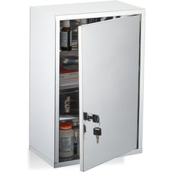 Relaxdays - Armadietto Pronto Soccorso Medicinali, Cassetta Medicine con Chiave, hlp: 45x30x18 cm, Acciaio Inox, Argenato