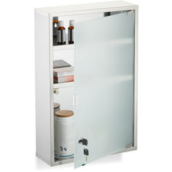 Relaxdays - Armadietto Pronto Soccorso Medicinali, Cassetta Medicine con Chiave, hlp: 58x38x13 cm, Acciaio Inox e Vetro