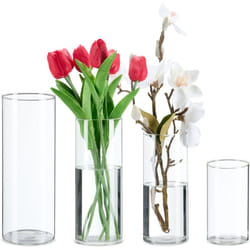 Relaxdays - Vasi in Vetro Decorativi, Set 4 Vasetti per Fiori e Candele, Interno, Varie Misure, Centrotavola, Trasparente
