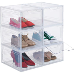 Relaxdays Scatole di Plastica per Scarpe fino al N. 50, Scarpiera con 6 Box Impilabili, Shoes Organizer, Trasparenti