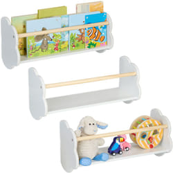 Set da 3 Scaffali per Bambini, Libreria da Parete Porta Libri e Giochi, mdf e Legno, hlp 24x50x18 cm, Bianco - Relaxdays