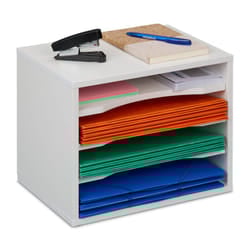 Relaxdays - Organizer Portadocumenti, 4 Ripiani Porta Lettere e Documenti A4, hlp: 28x35,5x25 cm, Fibra di Legno, Bianco