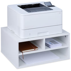 Relaxdays - Supporto per Stampante da Scrivania, 3 Scomparti, Portadocumenti, Portacarta, Organizer, 22,5x47x40 cm, Bianco