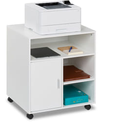 Relaxdays - Carrello Porta Stampante, con 5 Scomparti e Anta, Mobiletto con Ruote per Ufficio, HxL: 66,5x60 cm, Bianco