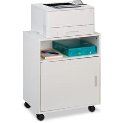 Relaxdays - Carrello Porta Stampante, con 3 Scomparti e Anta, Mobiletto con Ruote per Ufficio, HxLxP: 57x48x34 cm, Bianco