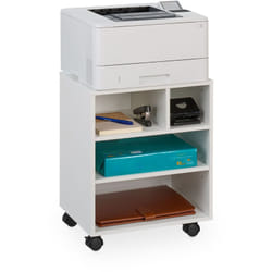 Carrello Porta Stampante, con 4 Scomparti Aperti, Mobiletto con Ruote per Ufficio, hlp: 49x40x30 cm, Bianco - Relaxdays