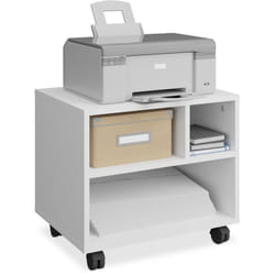Carrello Porta Stampante, con 3 Scomparti, Mobiletto con Ruote per Ufficio e Casa, hlp: 35,5x40x30 cm, Bianco - Relaxdays