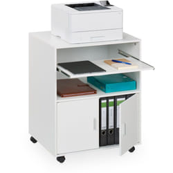 Carrello Porta Stampante, 2 Scomparti e Ripiano Estraibile Tastiera, Mobiletto Ufficio, 74x60x48 cm, Bianco - Relaxdays