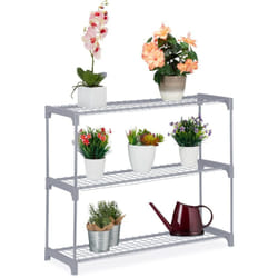 Relaxdays - Scaffale Porta Piante a 3 ripiani, Portapiante in Vaso, Fiori e Erbe, Mobile in Acciaio, 72x91x28 cm, Grigio