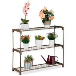 Relaxdays - Scaffale Porta Piante a 3 ripiani, Portapiante in Vaso, Fiori e Erbe, Mobile in Acciaio, 72x91x28 cm, Marrone